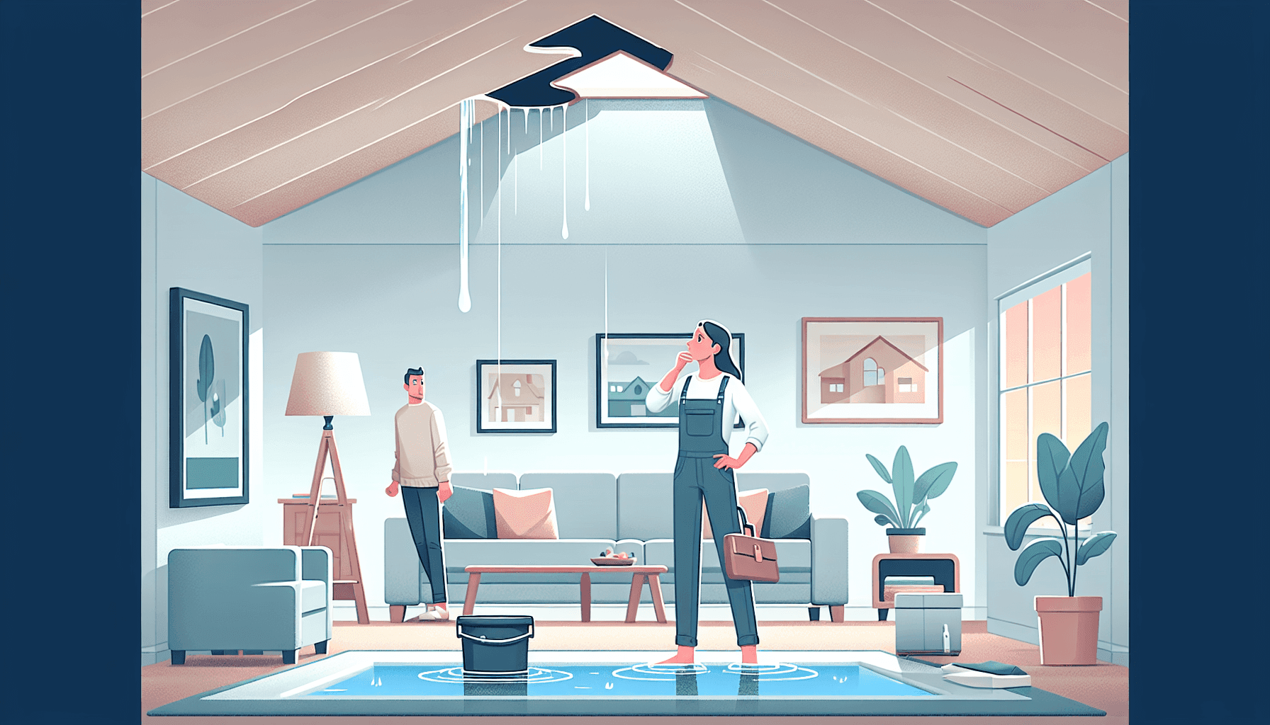 Leaking roof causing water damage in a home