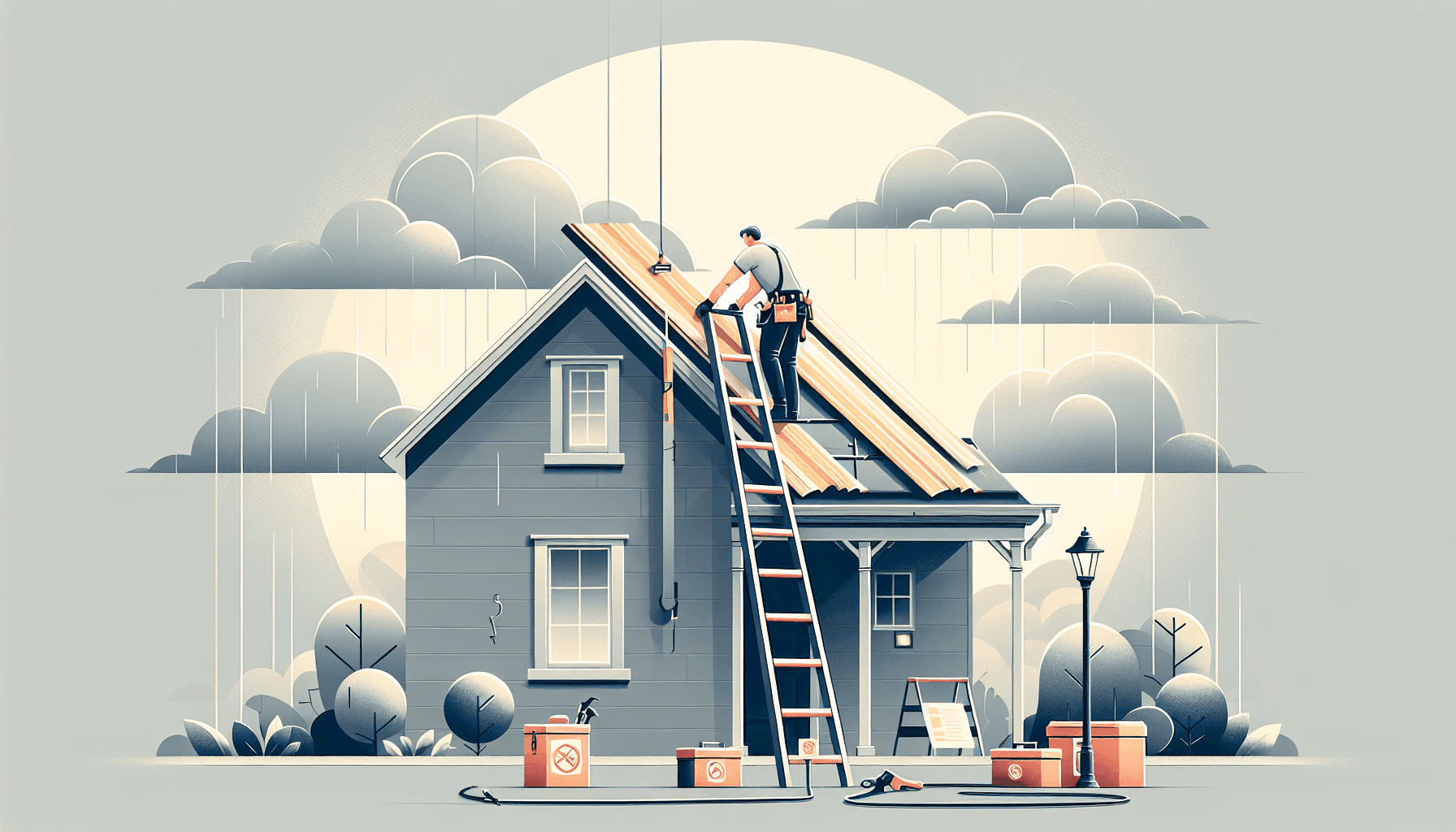 Homeowner securing roof before hurricane